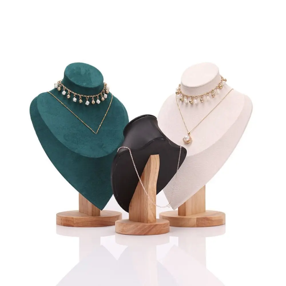 

New Velvet Jewelry Storage Rack Show Wooden Necklace Display Rack 3D Neck Display Props Necklace
