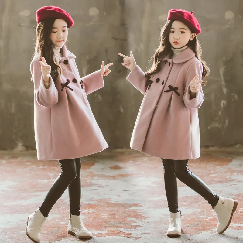 3 4 5 6 8 10 12 Years Girls Wool Coat Autumn Winter Korean Version Long Kids Jacket Double Breasted Children Outerwear Clothing