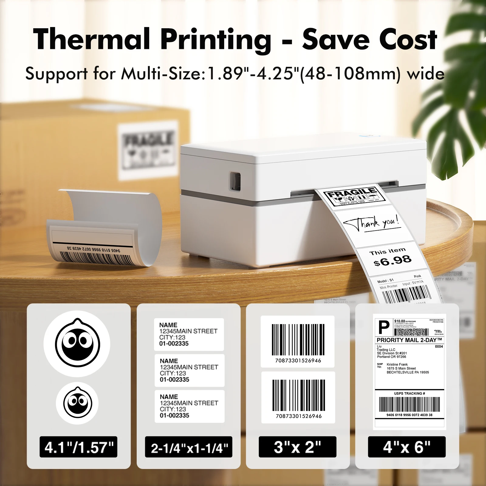 Luck Jingle 110 مللي متر ملصق Waybill Printer للخدمات اللوجستية السريعة 200 ديسيبل متوحد الخواص GD985 USB BT شحن طابعة باركود
