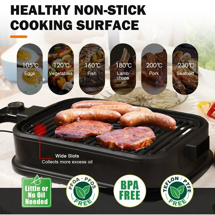 

Multifunctional Smokeless Non-Stick Cooking Surface Electric BBQ Grill