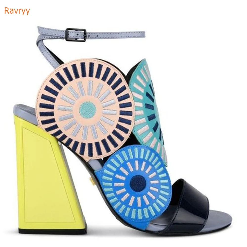 Women Sandals Mixed Colors Fashion Textile Upper Shoes Summer Unique Style Strange Style High Heels Rome Sandals