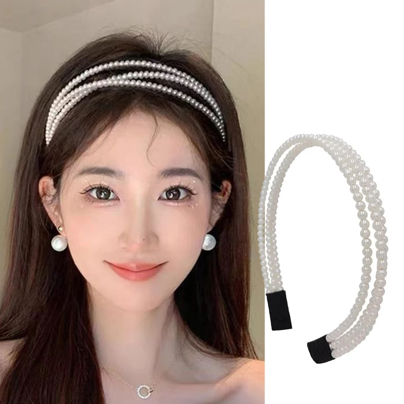 

3 Layers Pearls Hair Bands Elegant Sweet Headband Hair Hoop Head Band High Skull Top Hairpin Handmade Wedding Hair Accessories