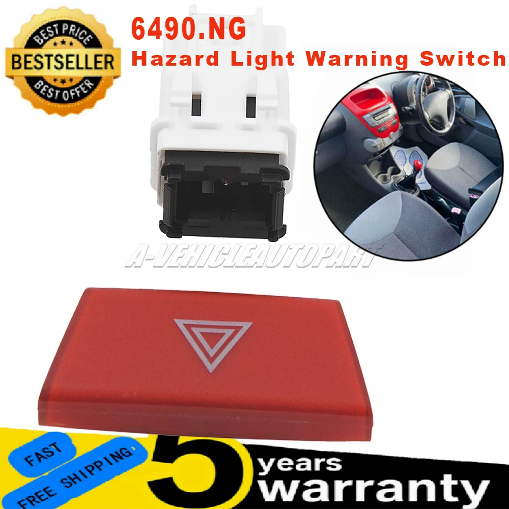 Warning Hazard Light Emergency Button Switch  for Citroen C1 Peugeot 107 Toyota Aygo Warning Emergency Lamp Switch 6490.NG