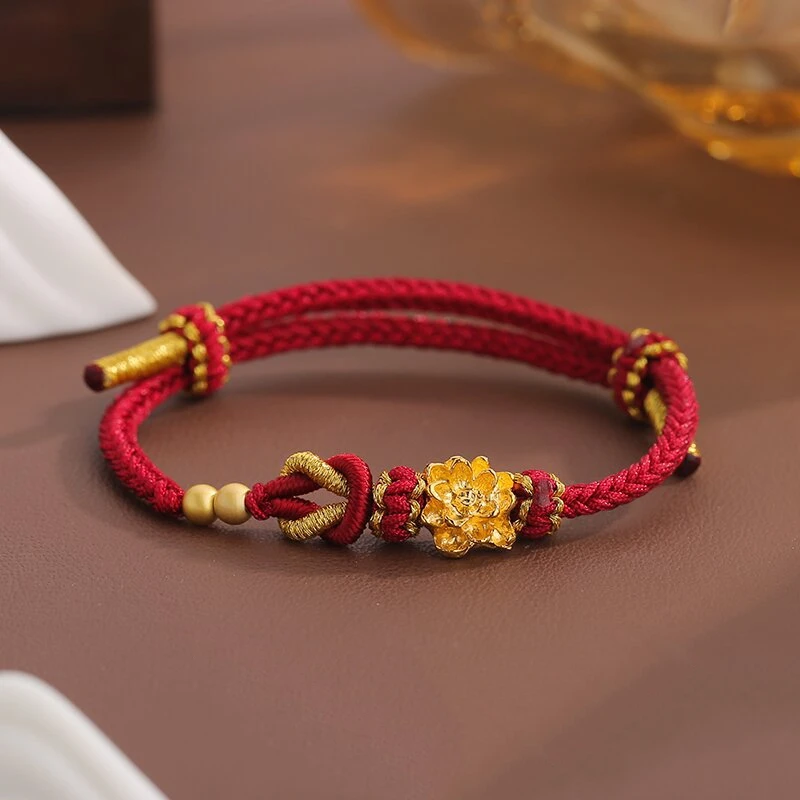 Glückliche handgemachte geflochtene rote Seil-Armbänder für Damen und Herren, einfache verheißungsvolle Knoten-Lotus-Armbänder, Freundschafts-Charm-Schmuck, Geschenke