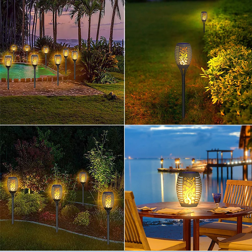 6Pcs Garden Lawn Lights Imitation Flame Torch Lamps Solar Spotlights Outdoor Lighting Waterproof Lantern For Camping Yard Garden