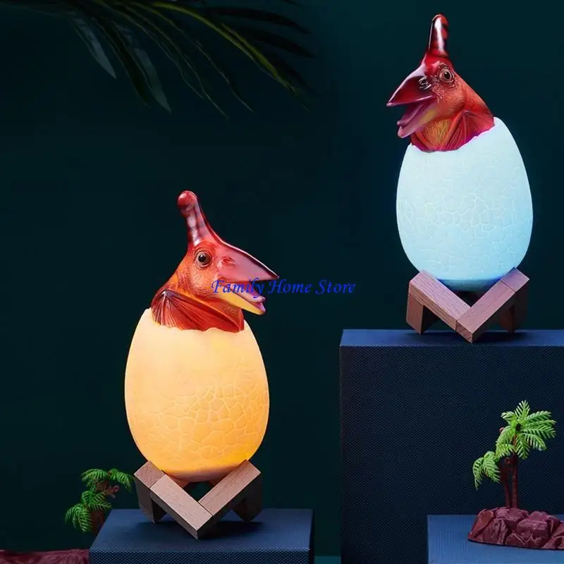 

P0UF LED Bedside Night Lamp Color Changing Table Lamp Dinosaur Egg PVC Material