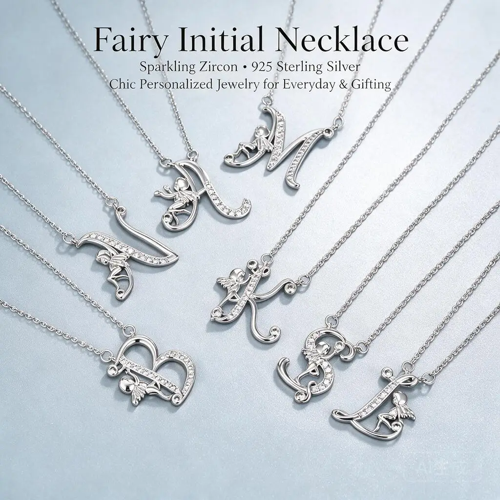 Custom Cute Angel 26 Initial Letters Silver Pendant Necklace Sparkling Rhinestone Personalized Chic Jewelry Gift For Women Girls