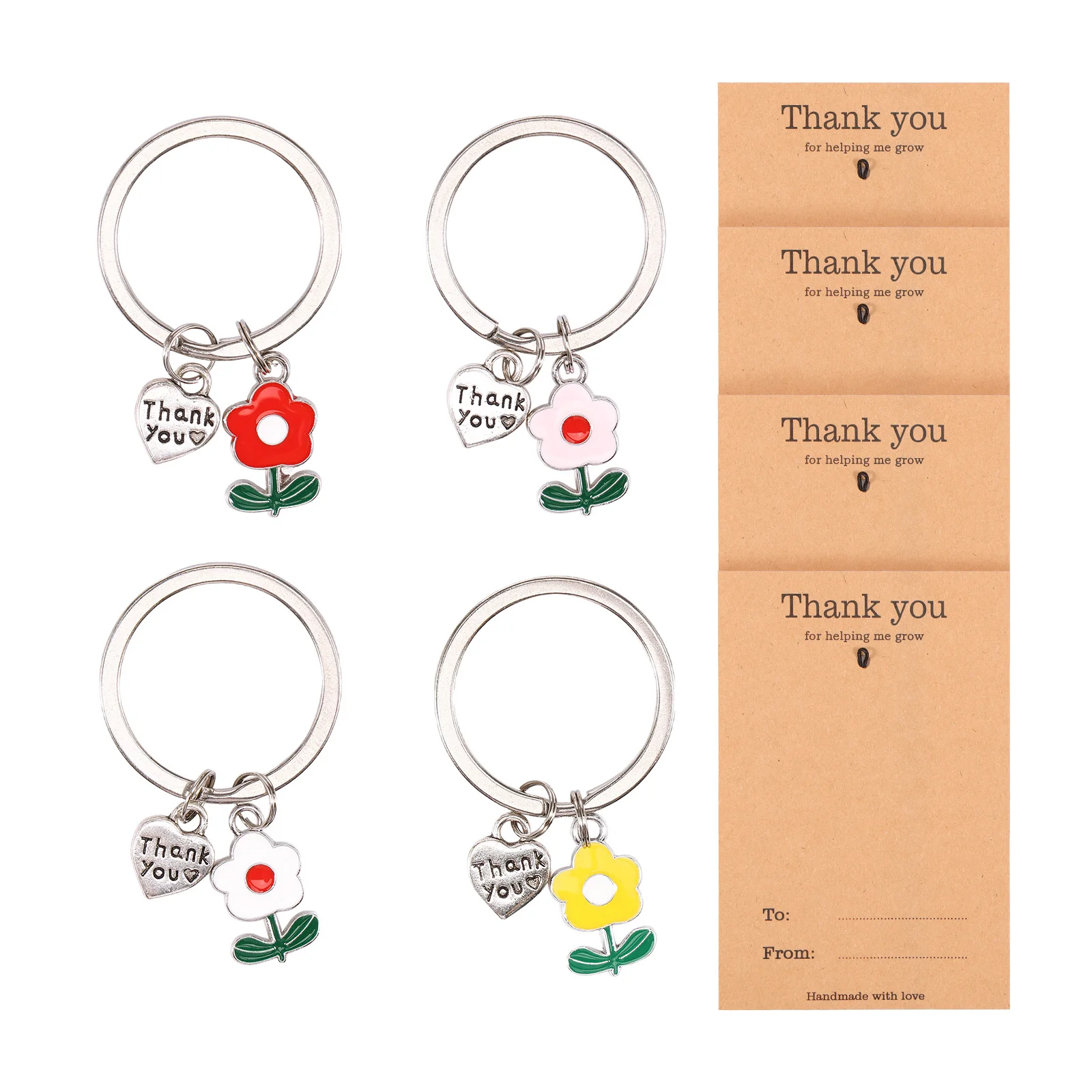 4Pcs Delicate Teacher Appreciation Keychain Cute Thank You for Helping Me Grow Keychain Significative Teacher Key Pendant