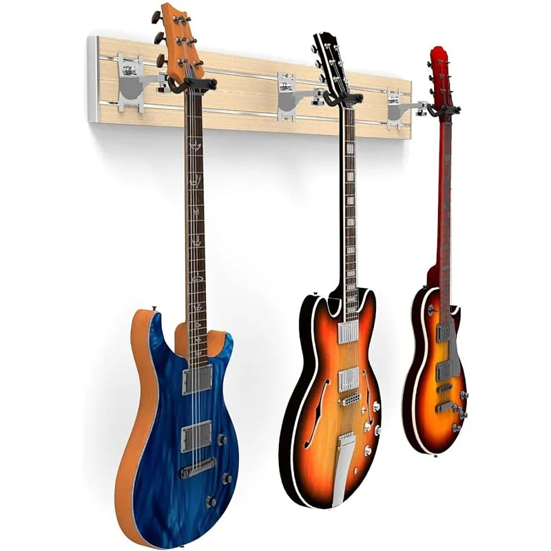 

DLDIRECT Horizontal Guitar Wall Mount + 3 Chrome Hooks: Rack & Hanger Holder Stand, Banjo Ukulele Violin Organizer -48~'' Maple