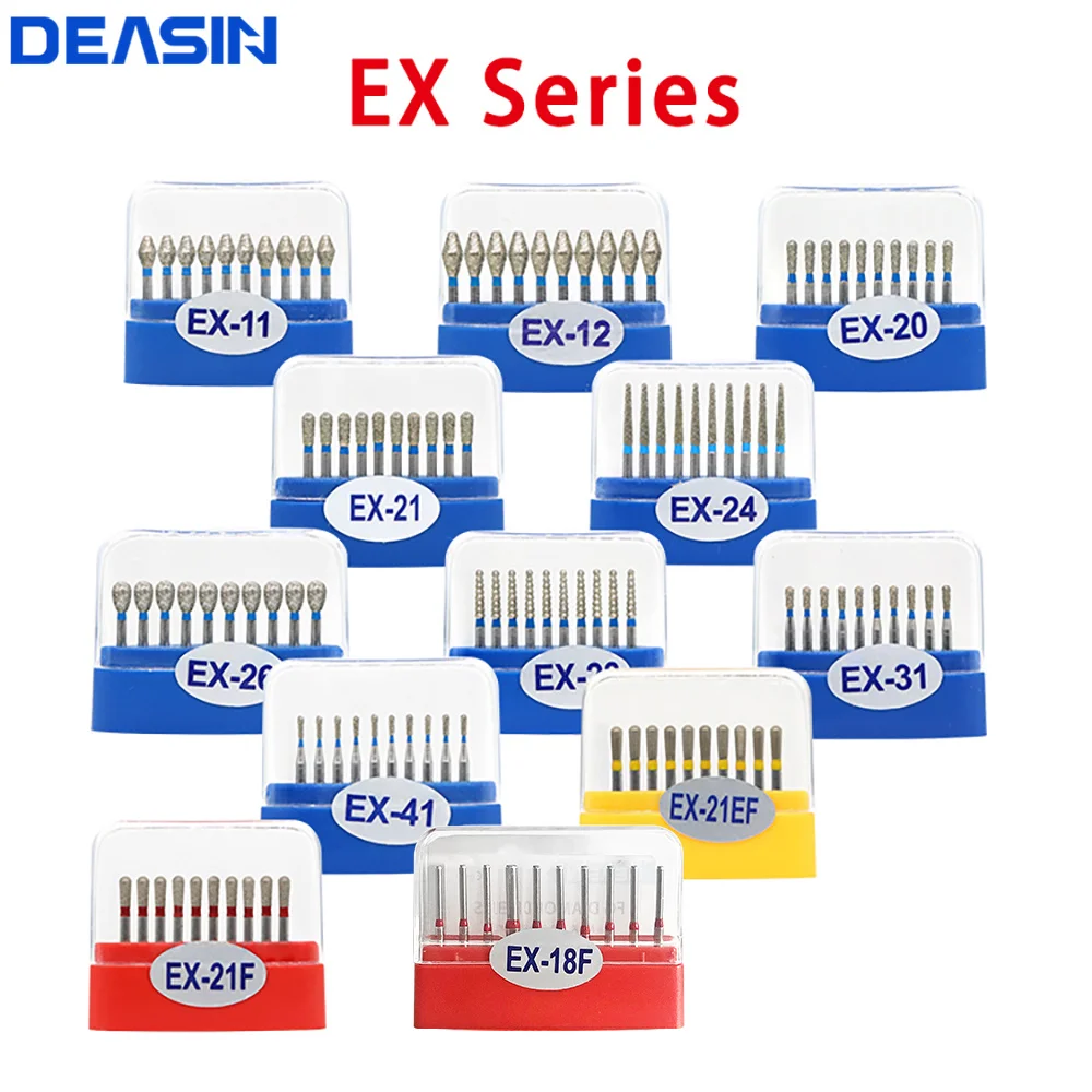 10pcs/box EX Series FG 1.6mm Dental High Speed Diamond Burs For handpiece Ceramics Composite Polishing Repair Kit Dentist Tools