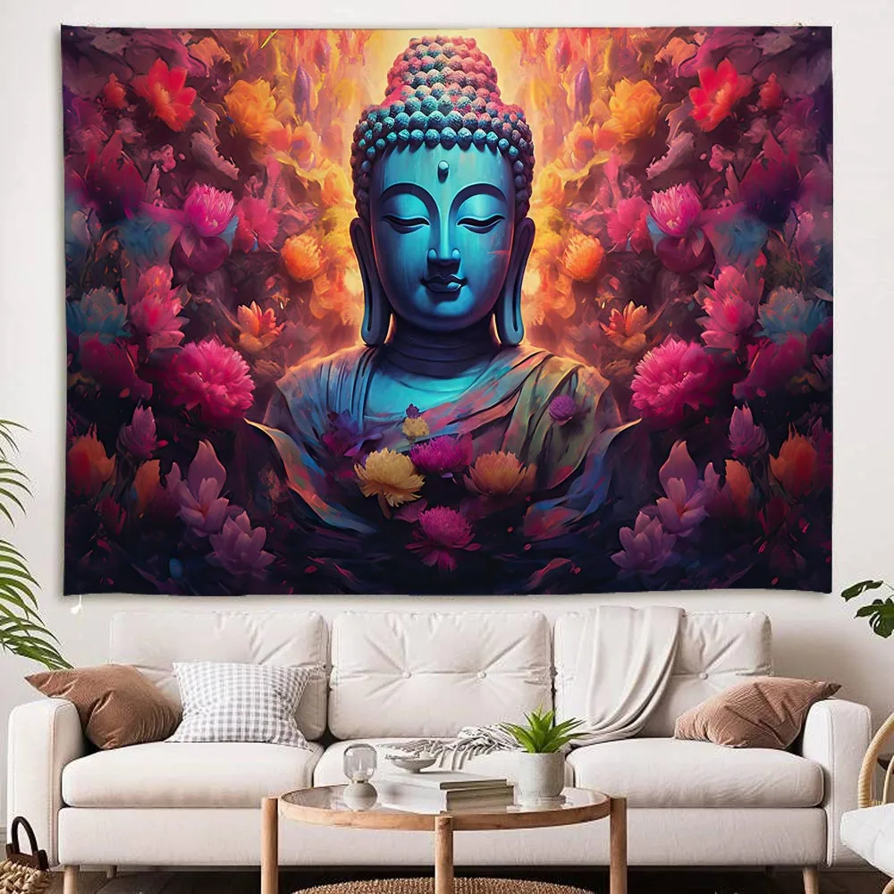 White Lotus Buddha Tapestry Wall Hanging - Zen Decor for Meditation Room Home Spiritual Yoga Studio Minimalist Enlightenment Art