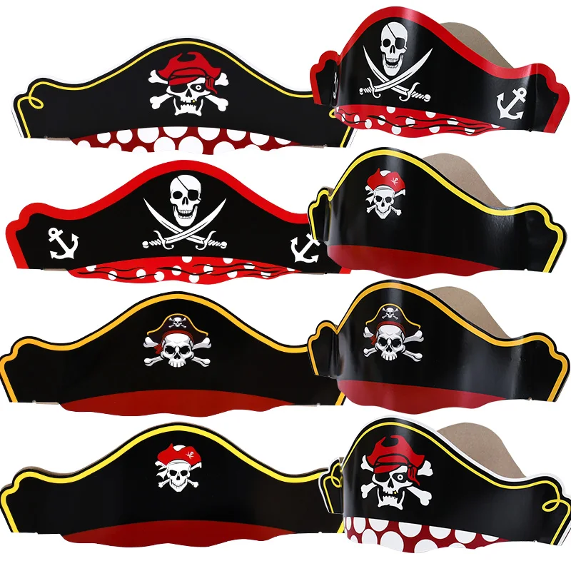 5pcs Children/adults Pirate Skull Hats Halloween Pirate Paper Cap Captain Cosplay Costume Props Halloween Birthday Party Decor