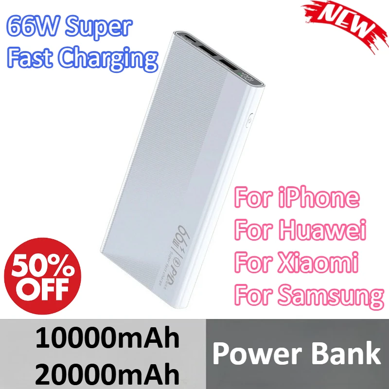

10000mAh 20000mAh 66W Super Fast Charging Power Bank for IPhone for Huawei for Xiaomi for Samsung External Battery Pack