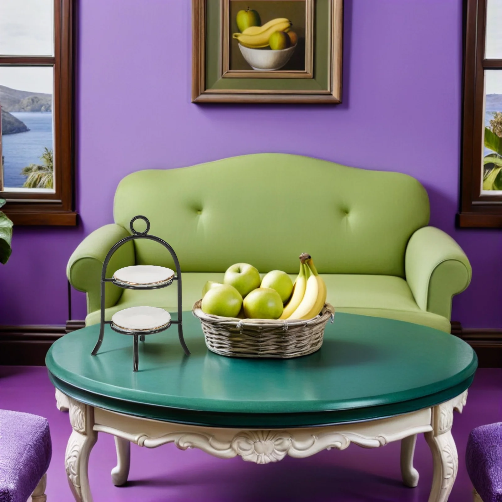 

1Set 1:12 Scale Miniature Dollhouse Metal Cake Stand 2-Tier Dessert Rack Tiny Food Display Kitchen Decor Tiny Cake Stands