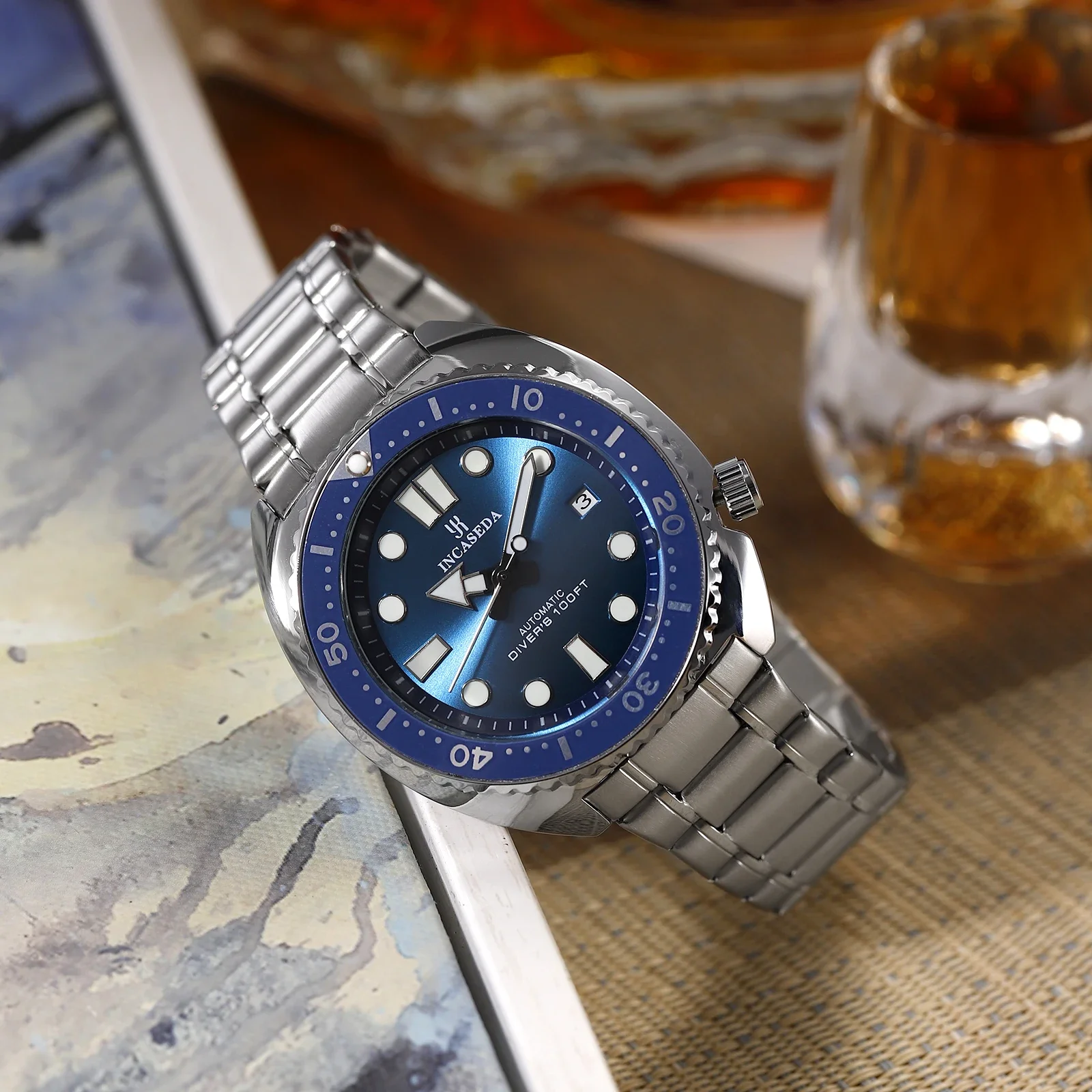 新しいINCASEDAトップブランドの高級ファッションメンズビジネスウォッチ超発光メンズ自動機械式時計