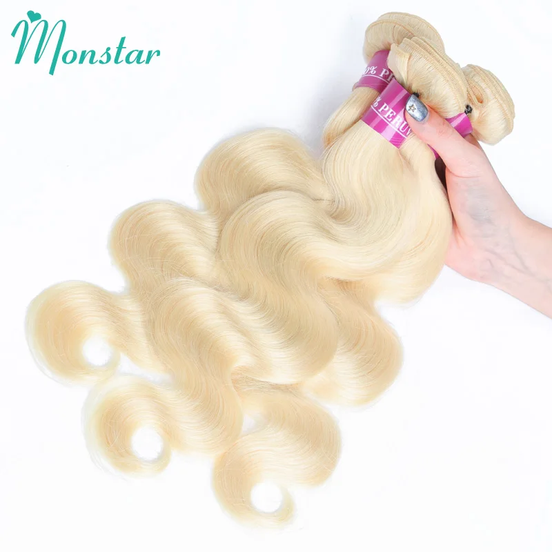 Monstar 1 3 4 Pcs Blonde 613 Color 28 30 32 34 36 Inch Long Body Wave Hair Weave Peruvian Hair Bundle Remy Human Hair Extensions