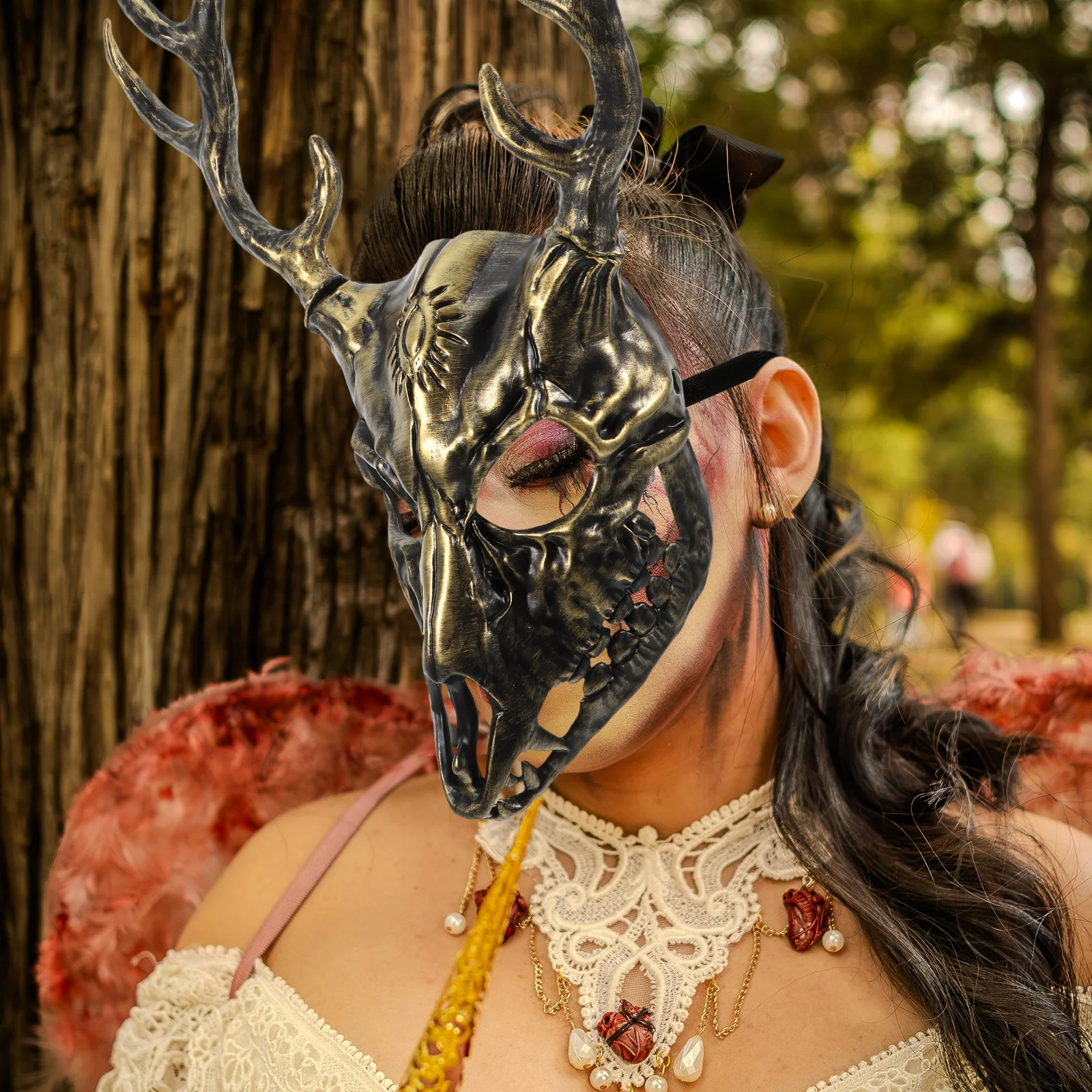 

Halloween Mask Horned Realistic Deer Animal Costume Accessory Comfortable Cosplay Masquerade Half Face Mask for Adults Party