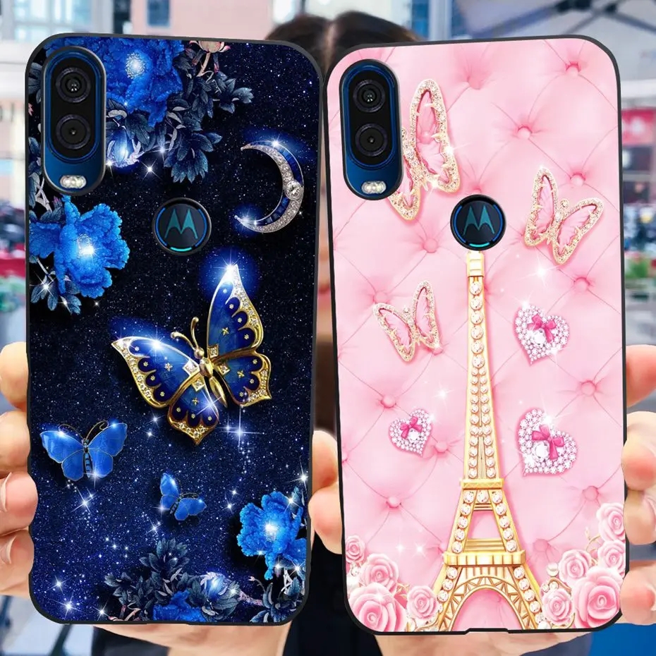 For Motorola Moto One Vision Phone Case Cute Flower Cat Painted Soft Silicone Cover For Motoroal Moto One Macro MOTO One 5G