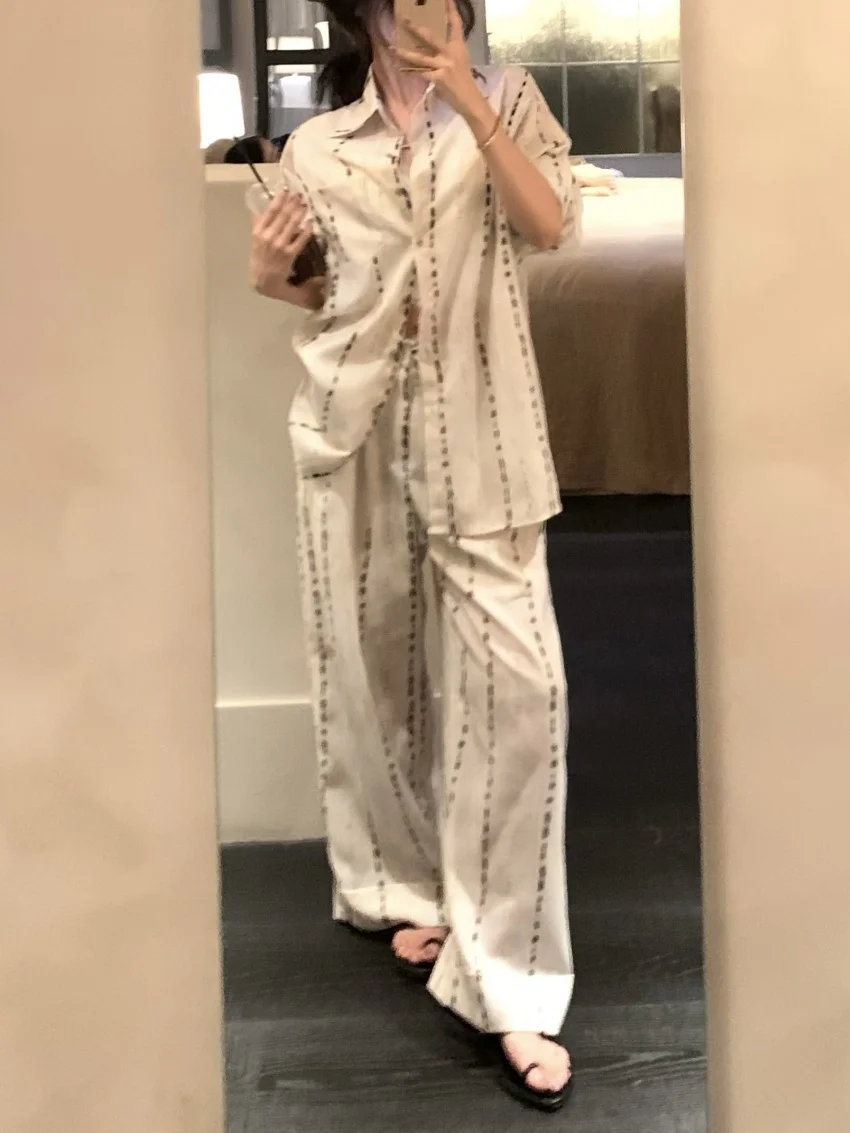 Alien Kitty-Conjuntos sueltos informales para mujer, camisas de manga larga con estampado de protección solar, pantalones de pierna ancha suaves, elegantes, para oficina