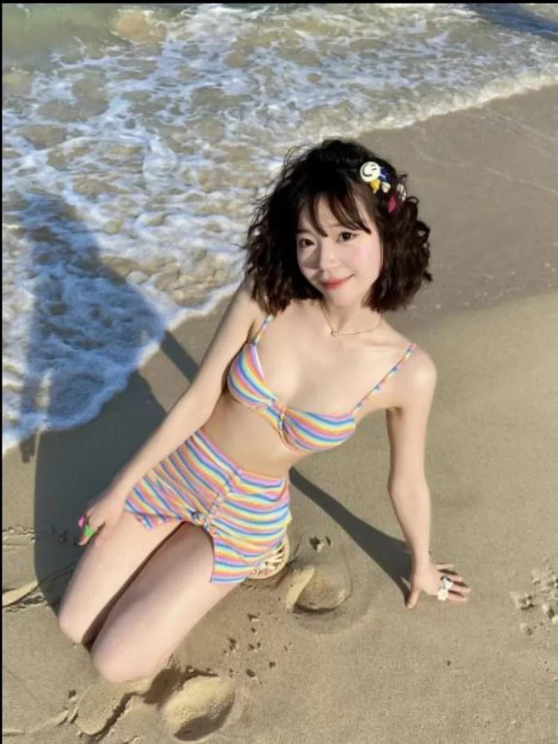 Novo listrado biquinis duas peças push up maiô feminino banho beach wear fatos de banho coreano conjunto biquíni piscina banhista 2024