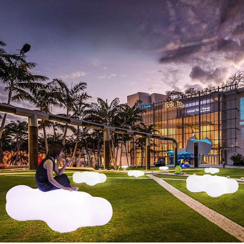 LED Illuminated Cloud Bench Outdoor Park Square Children Bench Beautiful and Bright Decoration Outside Furniture