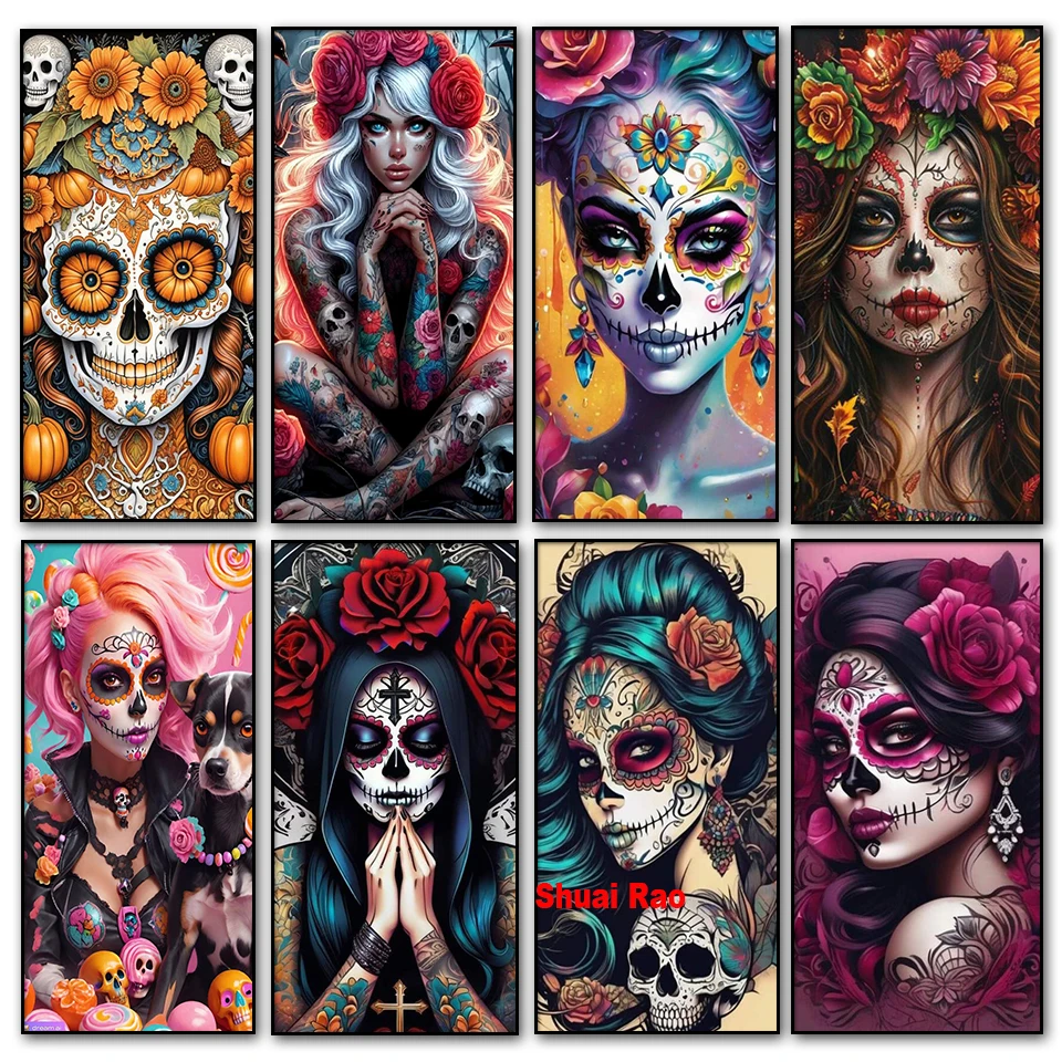 

Большой размер череп женщина алмазная живопись стразы ювелирные изделия вышивка крестиком полный квадратный круглый алмаз искусство Хэллоуин девушка домашний декор