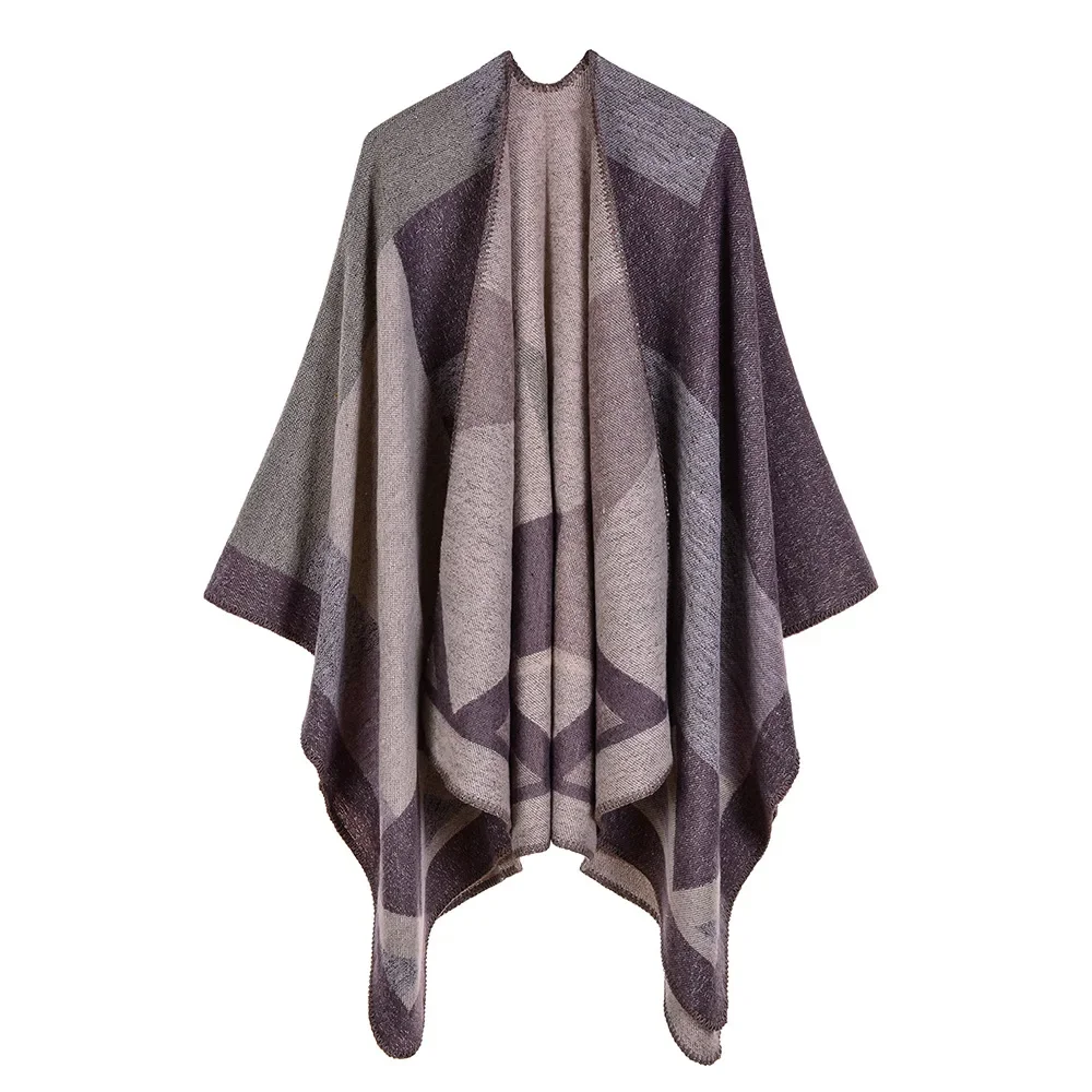 Europeo Americano di Strada delle Donne Nuovo Diamante Fango Puntine Sfumatura di Colore Imitazione Cashmere Jacquard Mantello Poncho P6