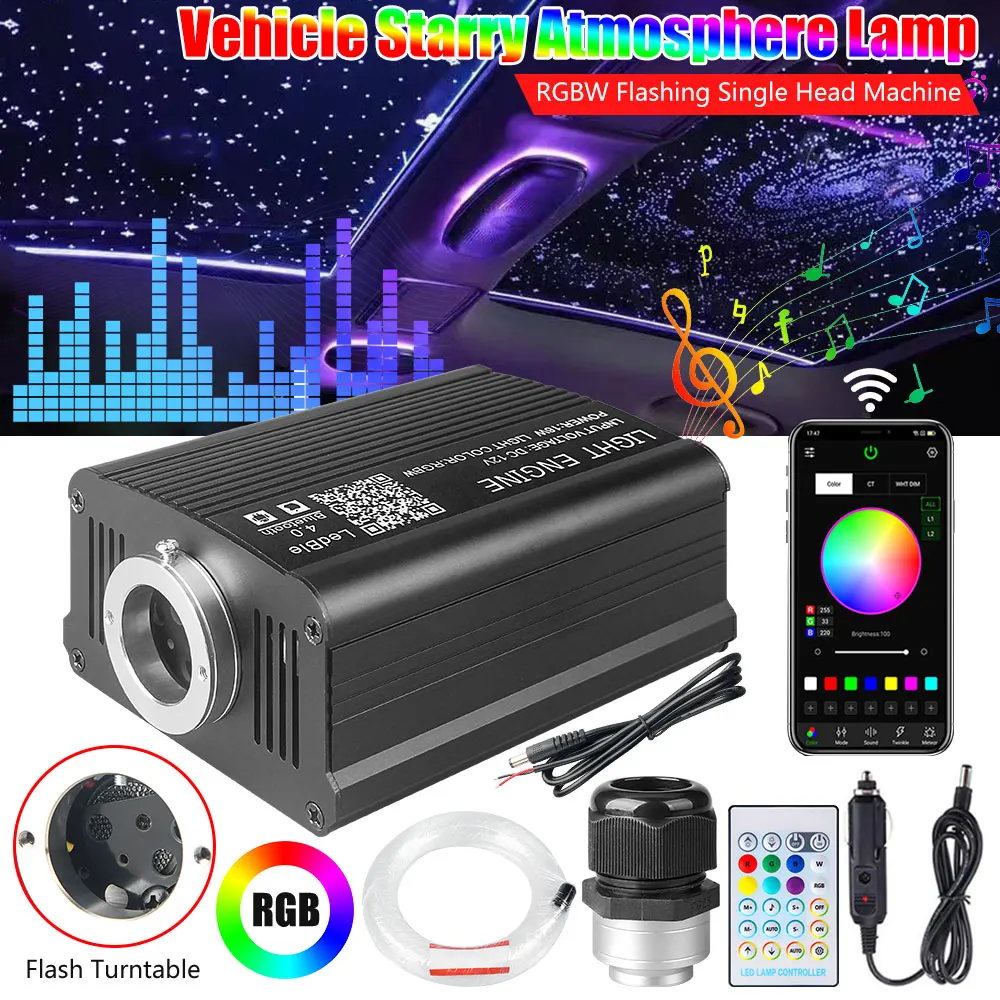 carro telhado fibra optica luzes estrela estrelado ceu luz de teto twinkle bluetooth app 28 button controle remoto 12v 16w rgbw obd2 01