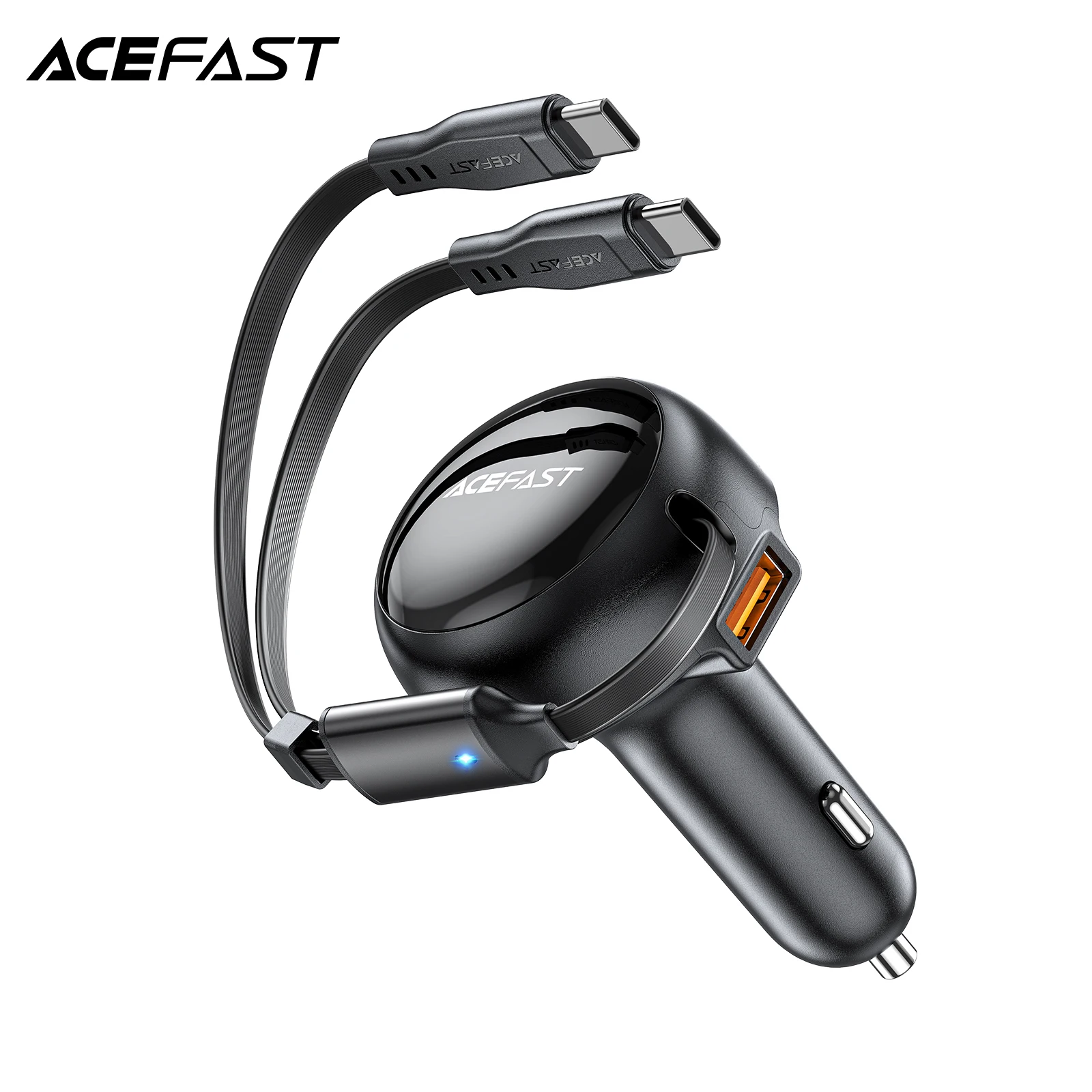 ACEFAST 2-in-1 53W Fast Charging Phone Charger in Car For iPhone 16/15 /14 Type C Retractable Cables Quick Charing For Samsung