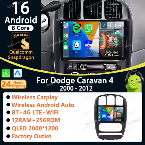 Android 16 Car Radio Carplay Auto For Dodge Caravan 4 For Chrysler Grand Voyager RS 2000 - 2012 Head Unit Dash Fitting Panel Kit