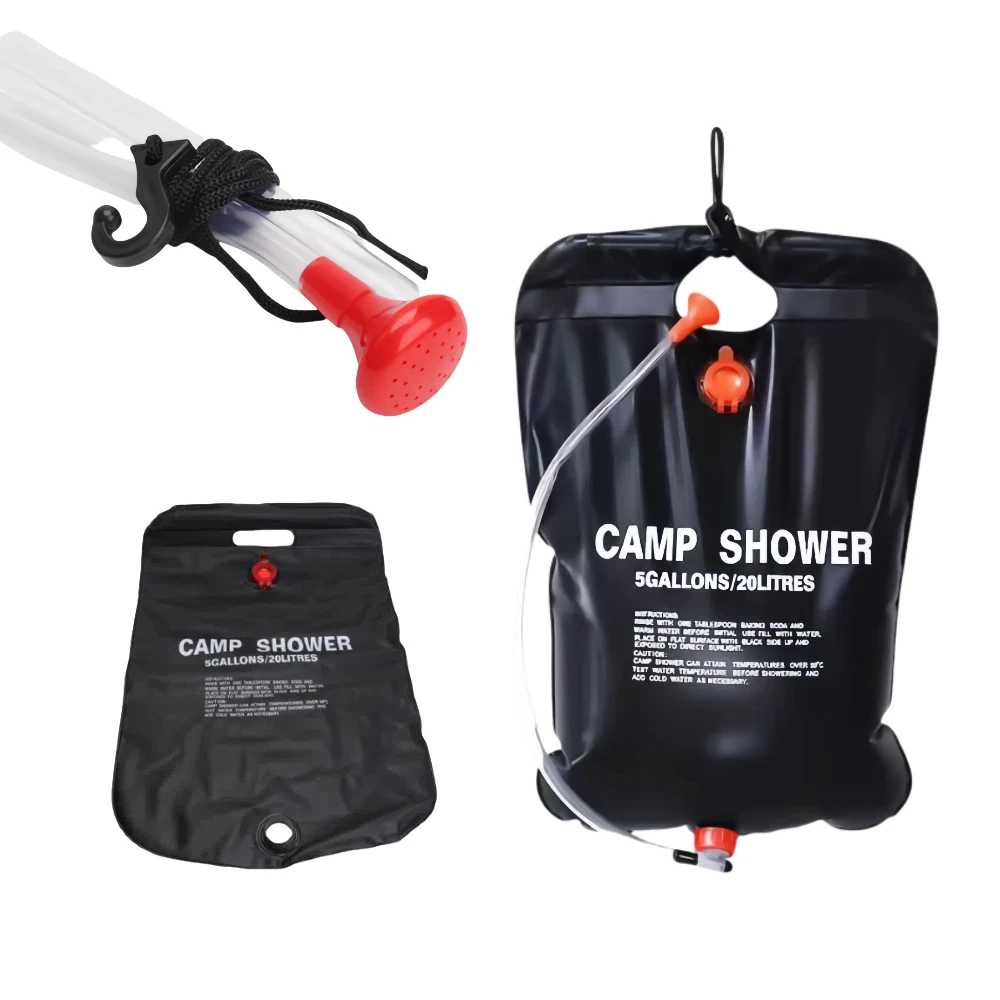 Bolsa de ducha portátil para acampar de 20L para baño al aire libre, luz solar, bolsa de ducha compacta de agua caliente, adecuada para exteriores, Camping