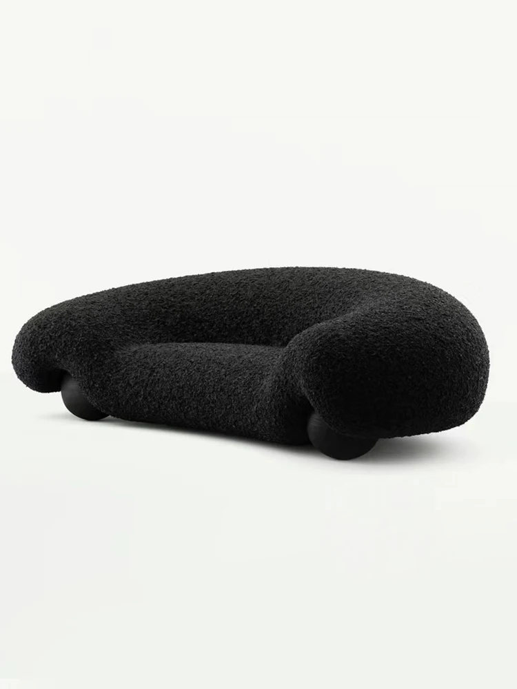 Minimalist Classic Black  Retro Teddy Lamb Fleece Sofa