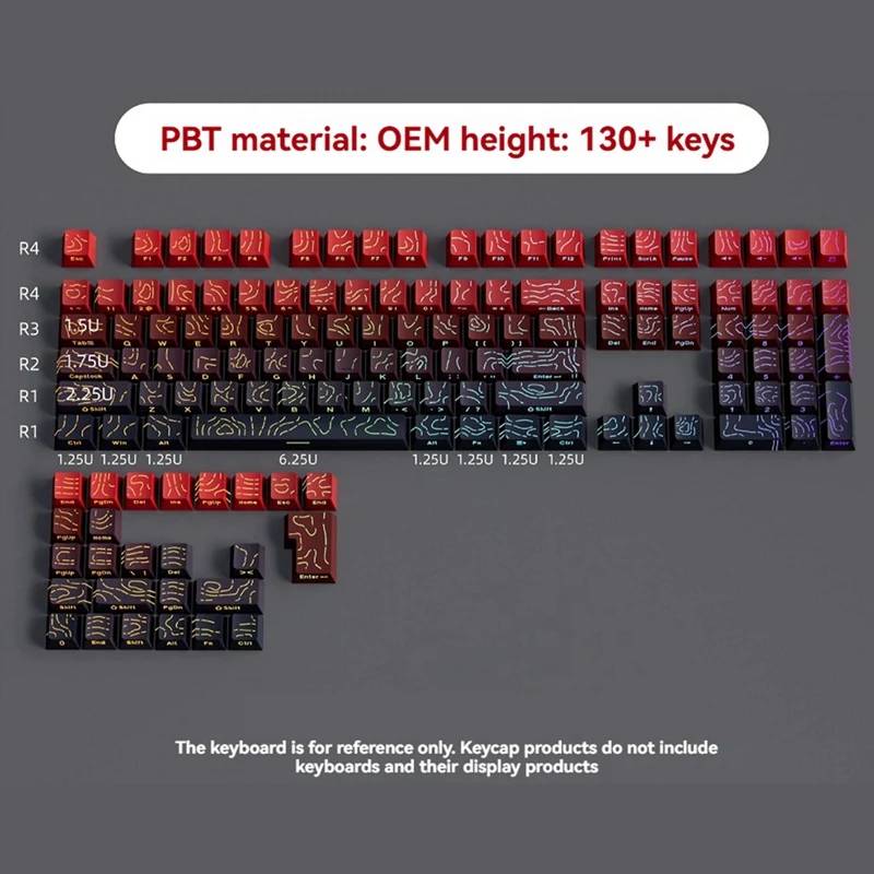 133 Keys Cracked Side-Printed Keycaps Double Shot Shine-Through Design for MX Switches Mechanical Keyboards