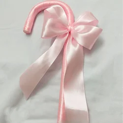 35cm Pink Bow Cane Prop, Plastic Stick with Satin Ribbon, Christmas Valentine'S Day Party Costume Accessory, Decorative Cane