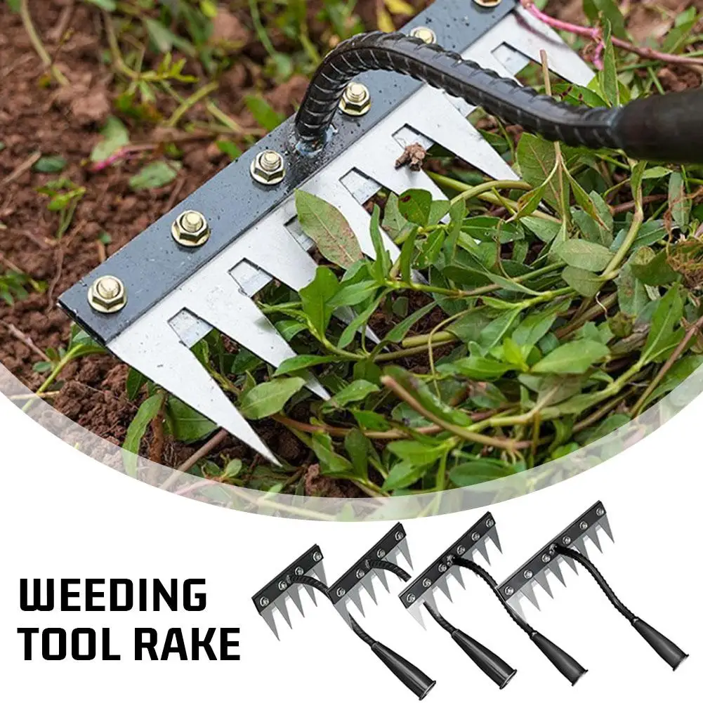 5/6/7/8 Teeth Garden Weeding Rake Carbon Steel Removable Rake Soil Hoe Agricultural Straw Rake Multi Purpose Weeding Tools