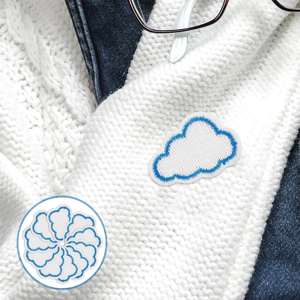 

12pcs Embroidered Iron-On Patches Shape Appliques Cute Cloud Embellishments For Clothing Bags Hats Diy Decoration Vintage Style