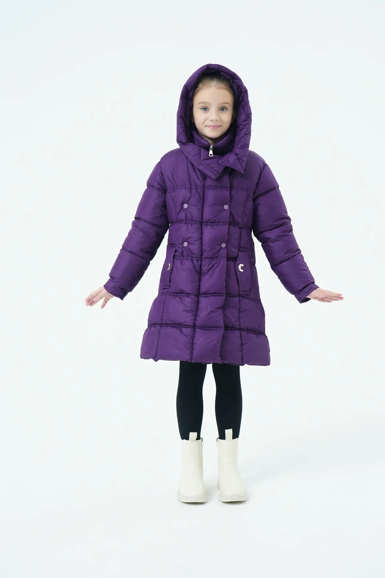 Mädchen Winter Langer Puffermantel mit Kapuze Doppelreihige Dicke Warme Gefütterte Jacke Junior Kinder Winddichte Schule Oberbekleidung 6-14 Jahre – Detail 10