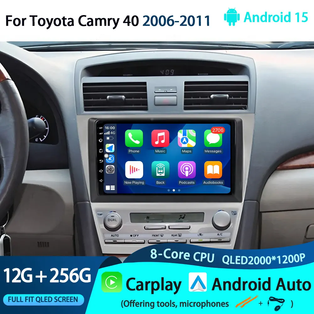 

Android 15 Carplay радио для Toyota Camry 40 2006-2011, автомобильный стерео мультимедийный плеер, Android, авто GPS-навигация, НЕТ 2DIN DSP