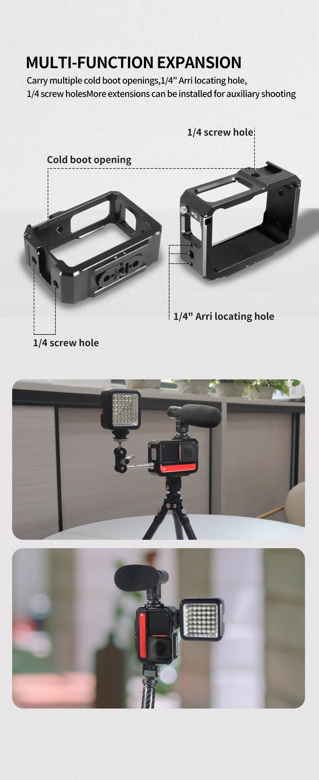 Aluminium-Schutzkäfig Rig 1/4 magnetischer Stativadapter Kaltschuhhalterung für Insta360 One R / RS Action-Kamera, erweiterter Rahmen – Detail 8
