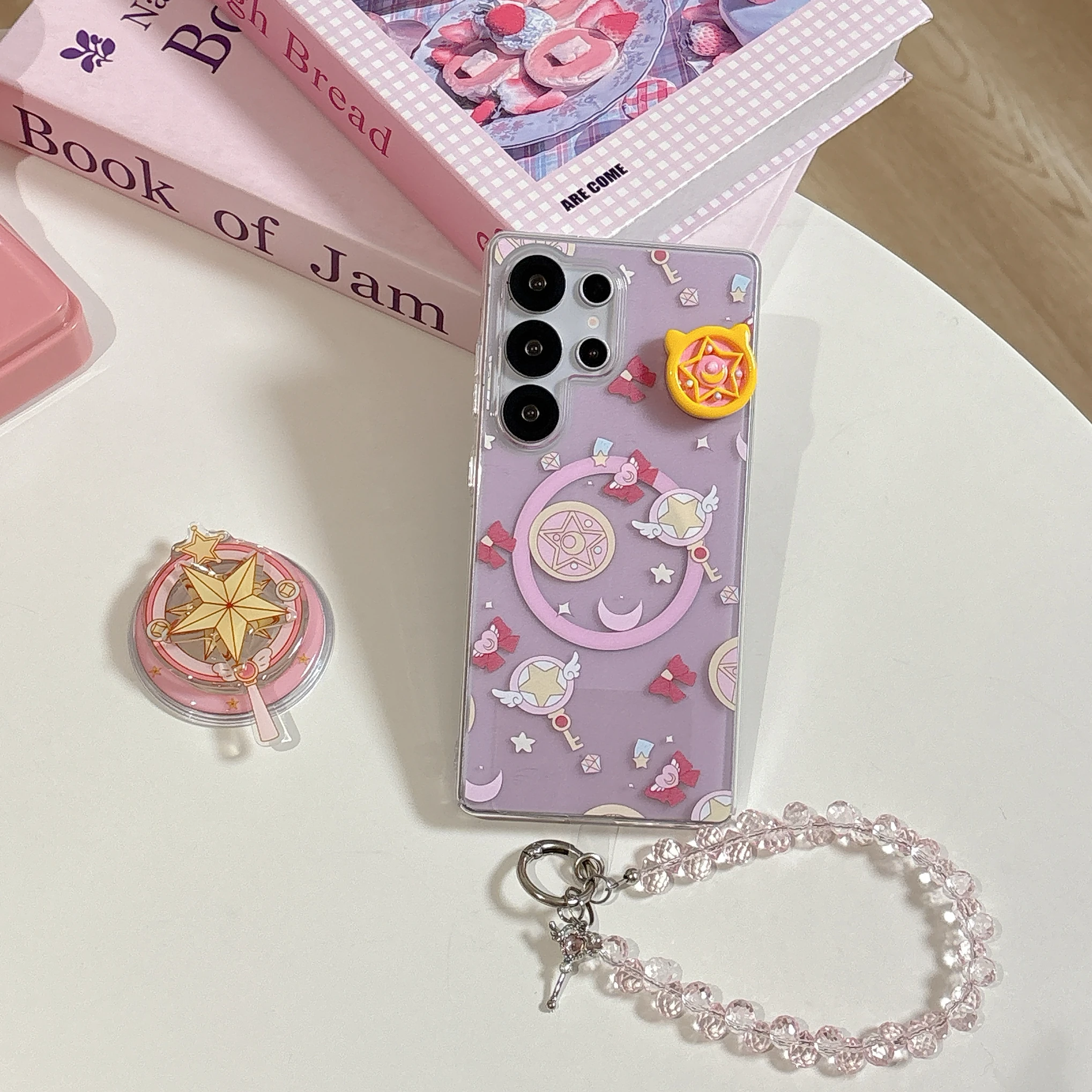 

Cute cartoon Magic Stick magnetic stand phone case for Samsung Galaxy S23 S24 S25 Ultra Cover cover with chain For Magsafe case