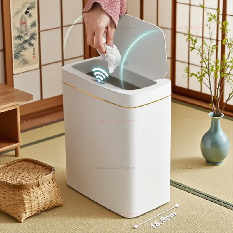 2025 جديد سلة المهملات الاستشعار الذكية 15L عدم الاتصال التلقائي سلة المهملات المنزل الذكي الحمام سلة المهملات التعبئة الإلكترونية الأبيض