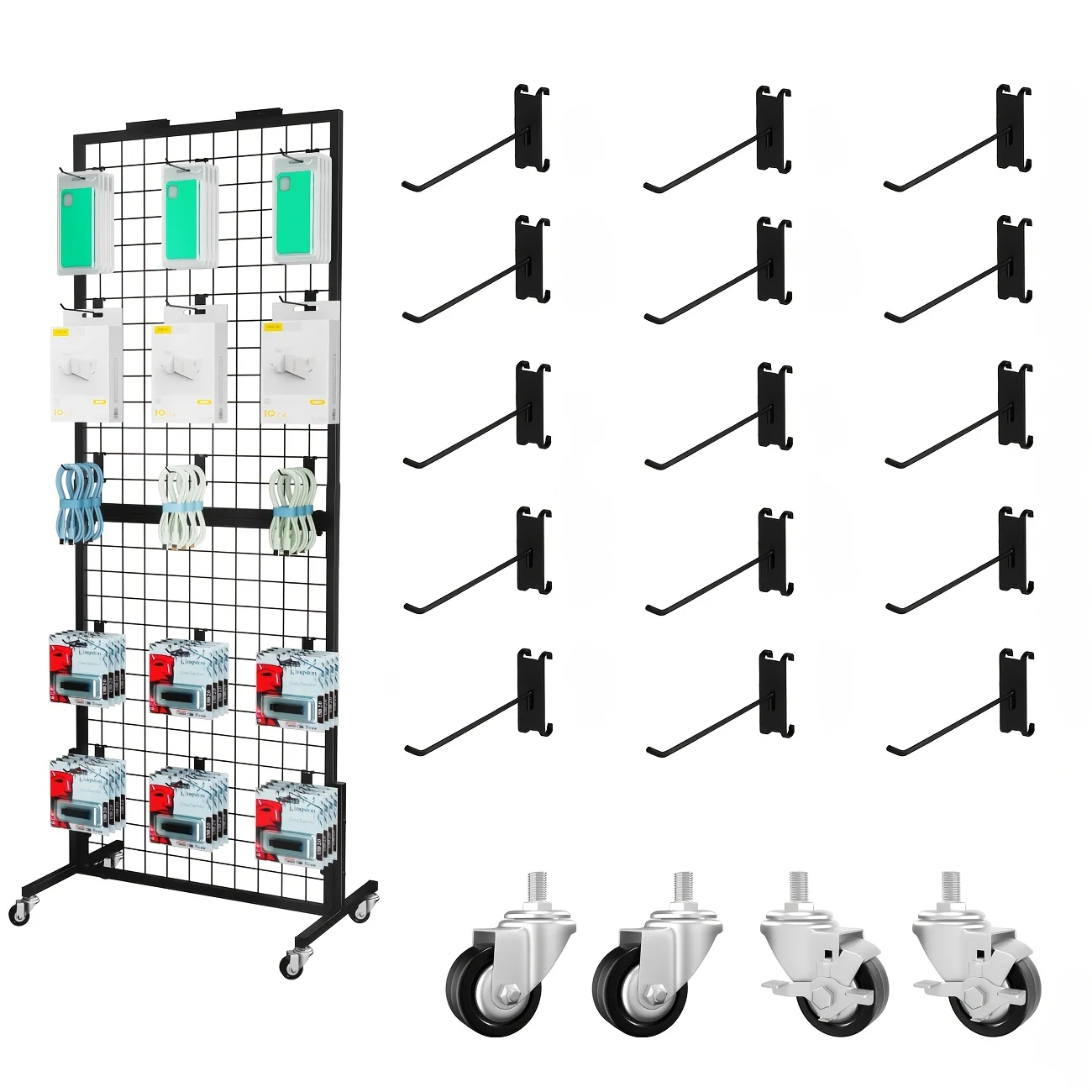 

Grid Wall Panels Display Stand - Display Rack with 15 Hooks for Vendor Events Art Display Panels