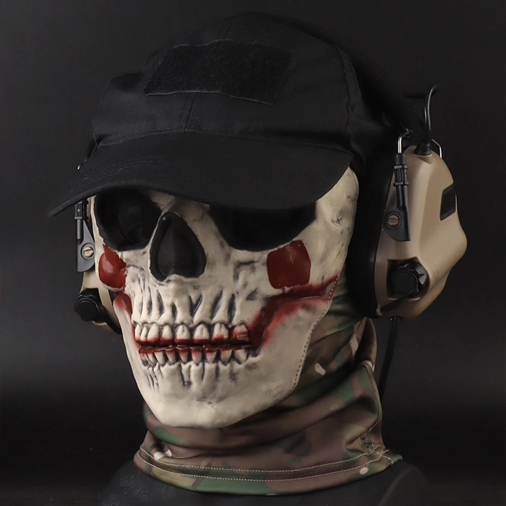 Airsoft Ghost Skull Mask Creepy Full Face Headgear Breathable Halloween Cosplay Props Full Mask Headgear with Lens Breathable