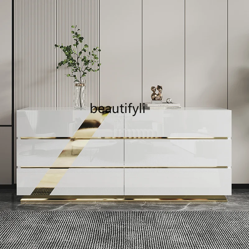 

Italian Style Light Luxury Chest of Drawers Modern Minimalist Entryway Cabinet White Bedroom TV Cabinet Storage Drawer Cabinet