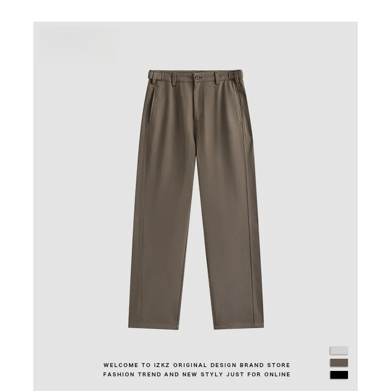 

Мужские повседневные брюки Thiened: Новинка осенне-зимнего сезона, высококачественные однотонные теплые шерстяные брюки прямого кроя