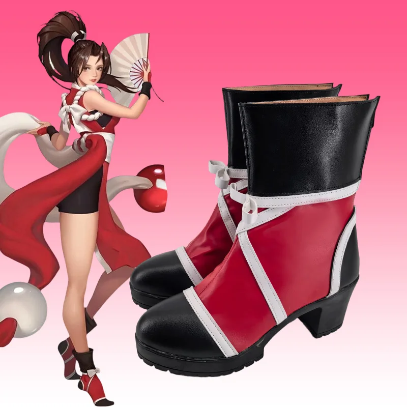 Mai Shiranui Cosplay Schoenen Anime Game Rode En Zwarte Mid Laarzen Carnaval de Halloween Voor Vrouwen