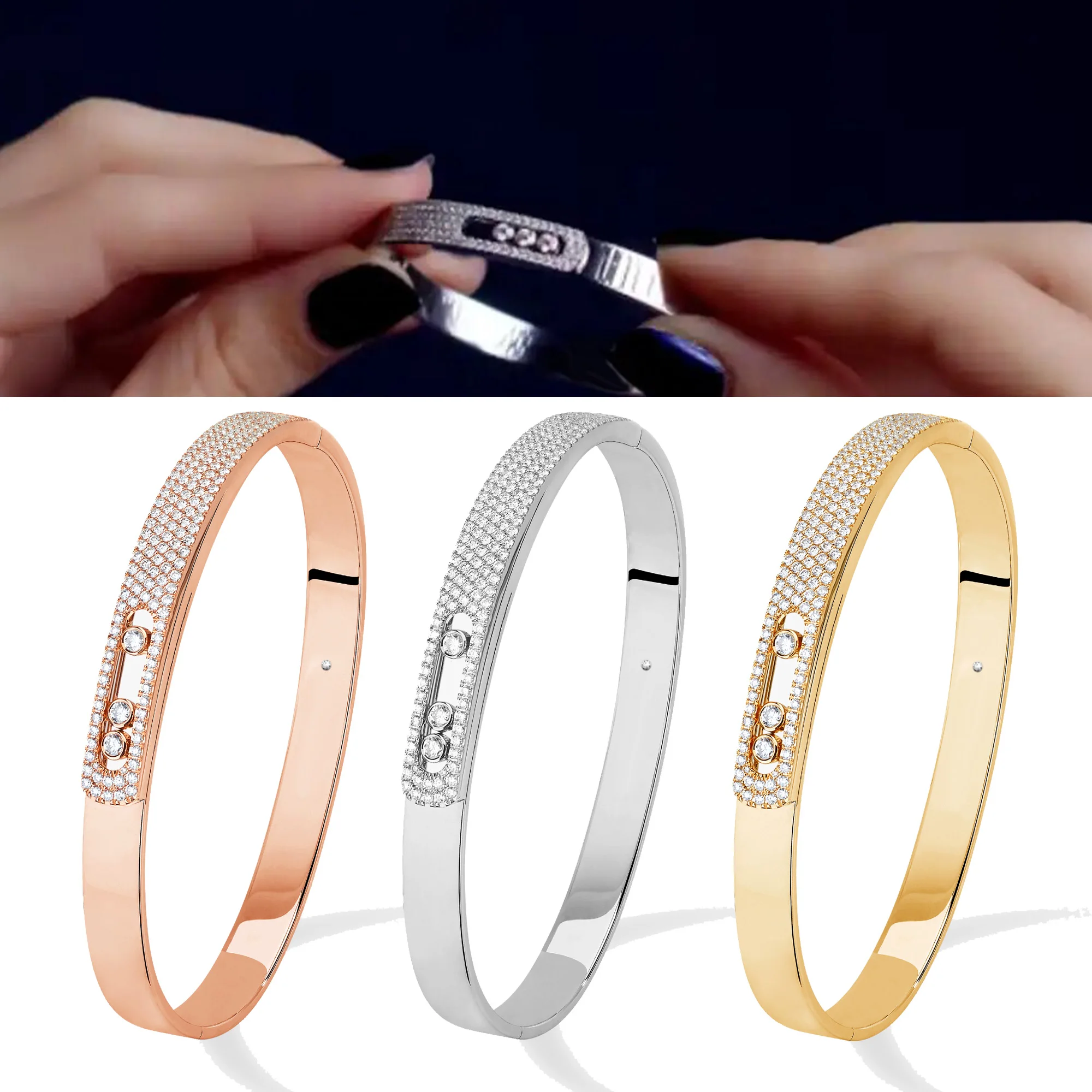 

2024 New Luxury Brand Messik Sterling Silver s925 Personalized Trendy Smooth Mobile Diamond Gift Surprise Diamond Bracelet