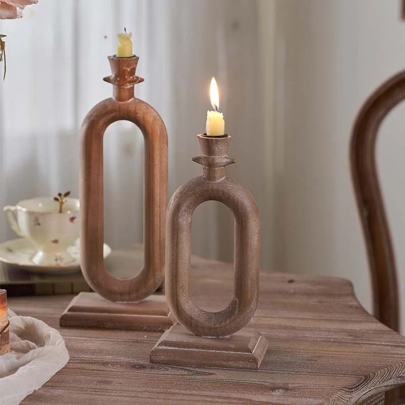 

Vintage Designable Solid Wood Candle Holder Ornaments Home Decor Room Decoration Candlestick for Interior Wedding Room Decors