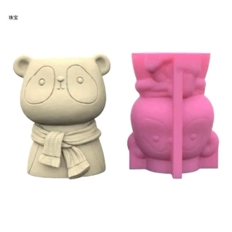 X5QE Animal Succulent Flower Pots Mold 3D Panda Pen Holder Silicone Mould Concrete