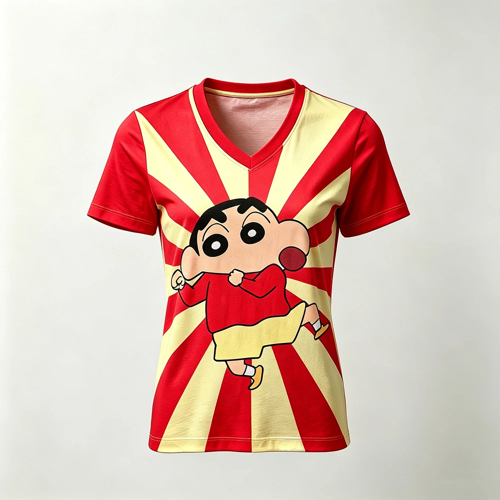 Men's short sleeved T-shirt Crayon Shin chan V-neck casual and comfortable